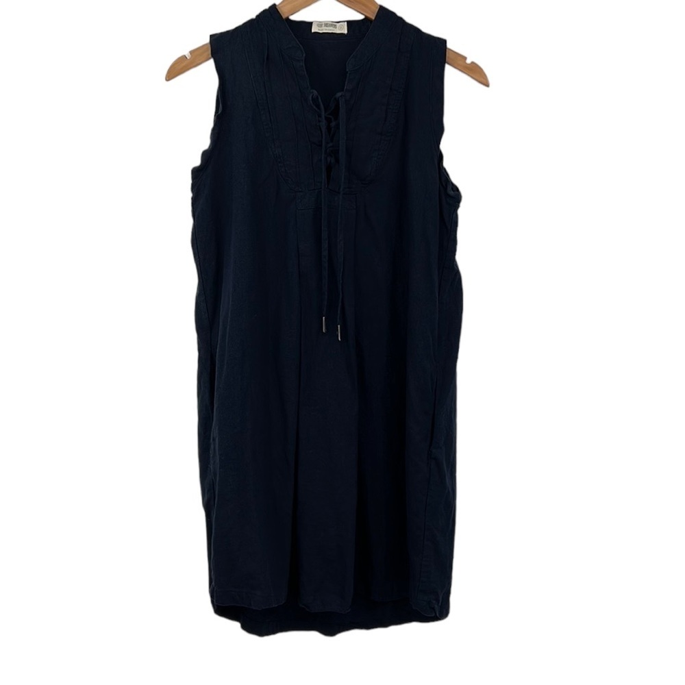 3/$20 4our Dreamers Dress Womens‎ Small Navy Linen Blend Sleeveless Lace Up